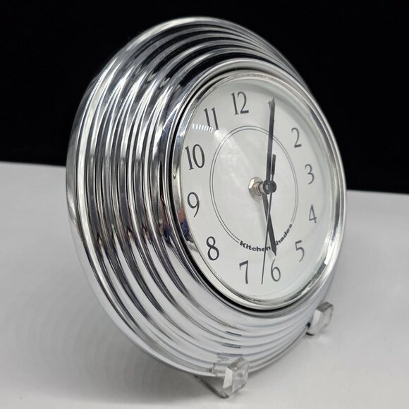 Kitchen Shades Wall Clock With Ribbed Silver Chrome Frame With Convex Glass 8.5" - Picture 3 of 9
